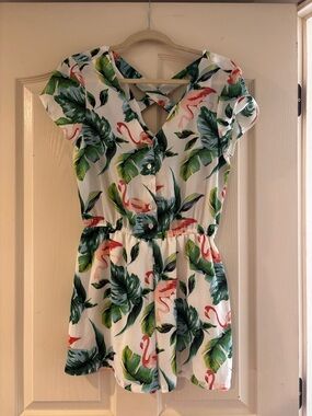 As U Wish Tropical Flamingo Print Dress - White, Green, Pink